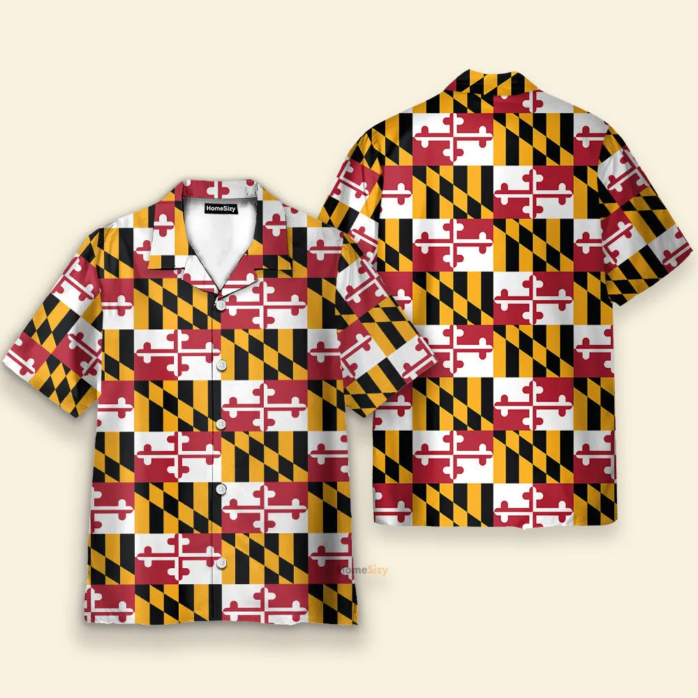 Maryland Flag Tropical Men's Button's Up Shirts - Hawaiian Shirt & Beach Shorts