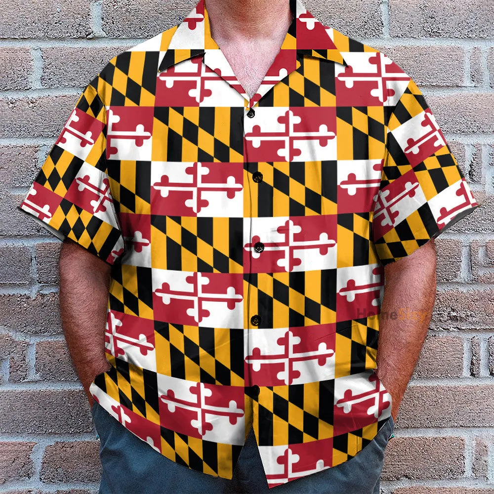 Maryland Flag Tropical Men's Button's Up Shirts - Hawaiian Shirt & Beach Shorts