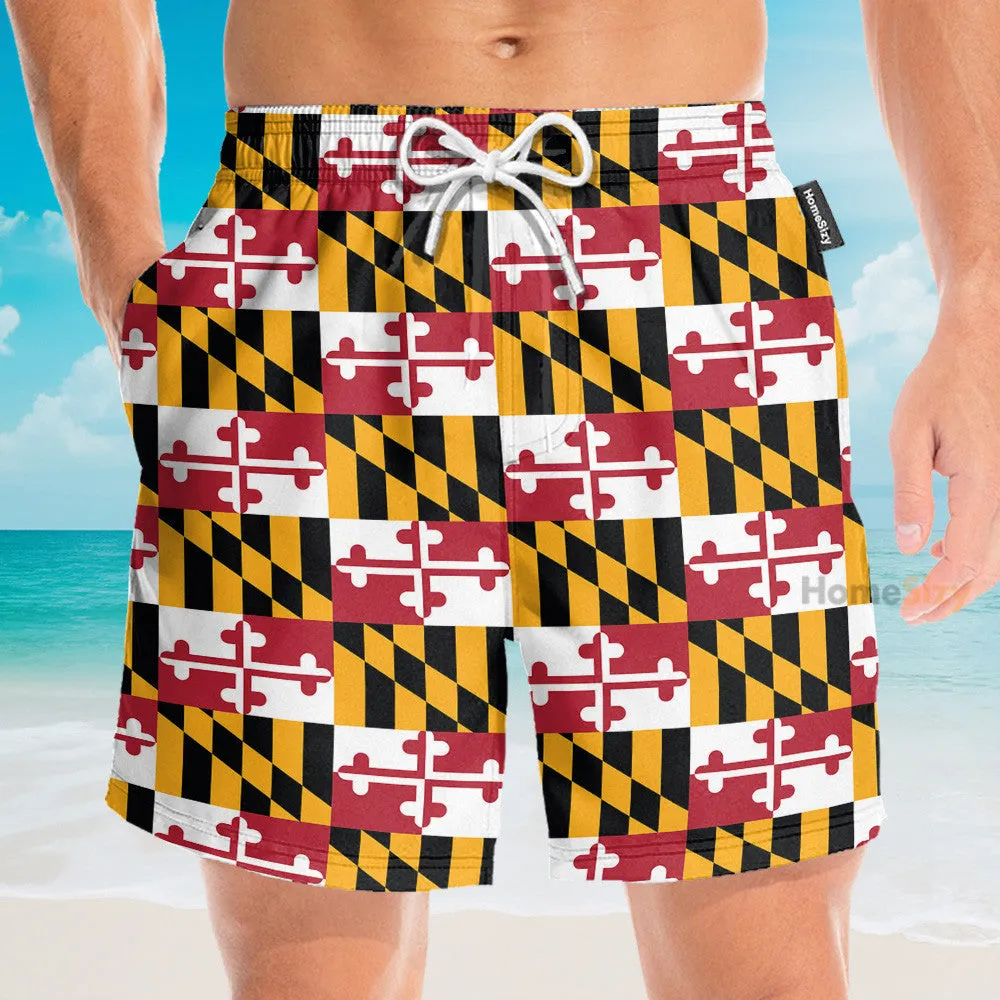 Maryland Flag Tropical Men's Button's Up Shirts - Hawaiian Shirt & Beach Shorts