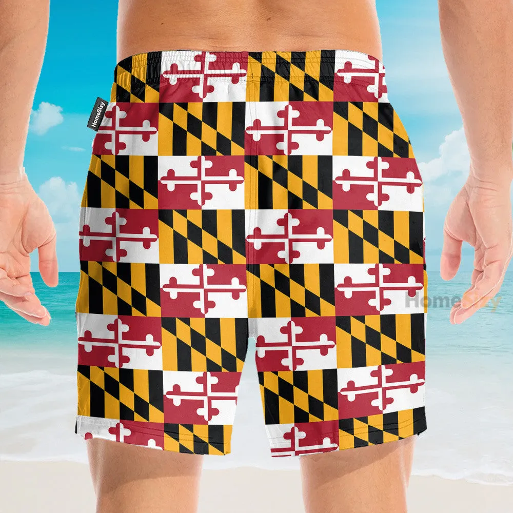 Maryland Flag Tropical Men's Button's Up Shirts - Hawaiian Shirt & Beach Shorts