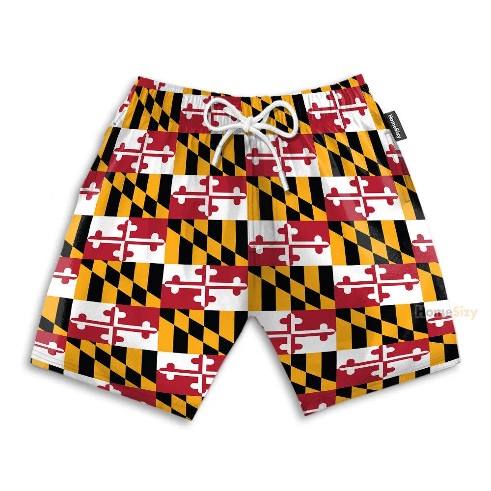 Maryland Flag Tropical Men's Button's Up Shirts - Hawaiian Shirt & Beach Shorts