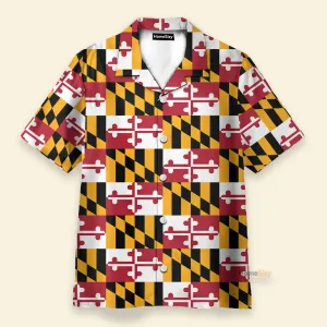 Maryland Flag Tropical Men's Button's Up Shirts - Hawaiian Shirt & Beach Shorts