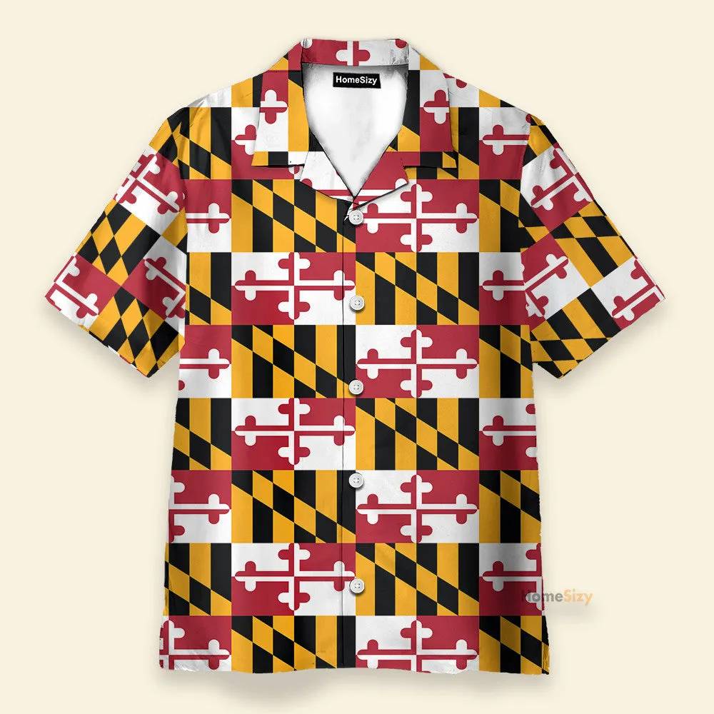 Maryland Flag Tropical Men's Button's Up Shirts - Hawaiian Shirt & Beach Shorts