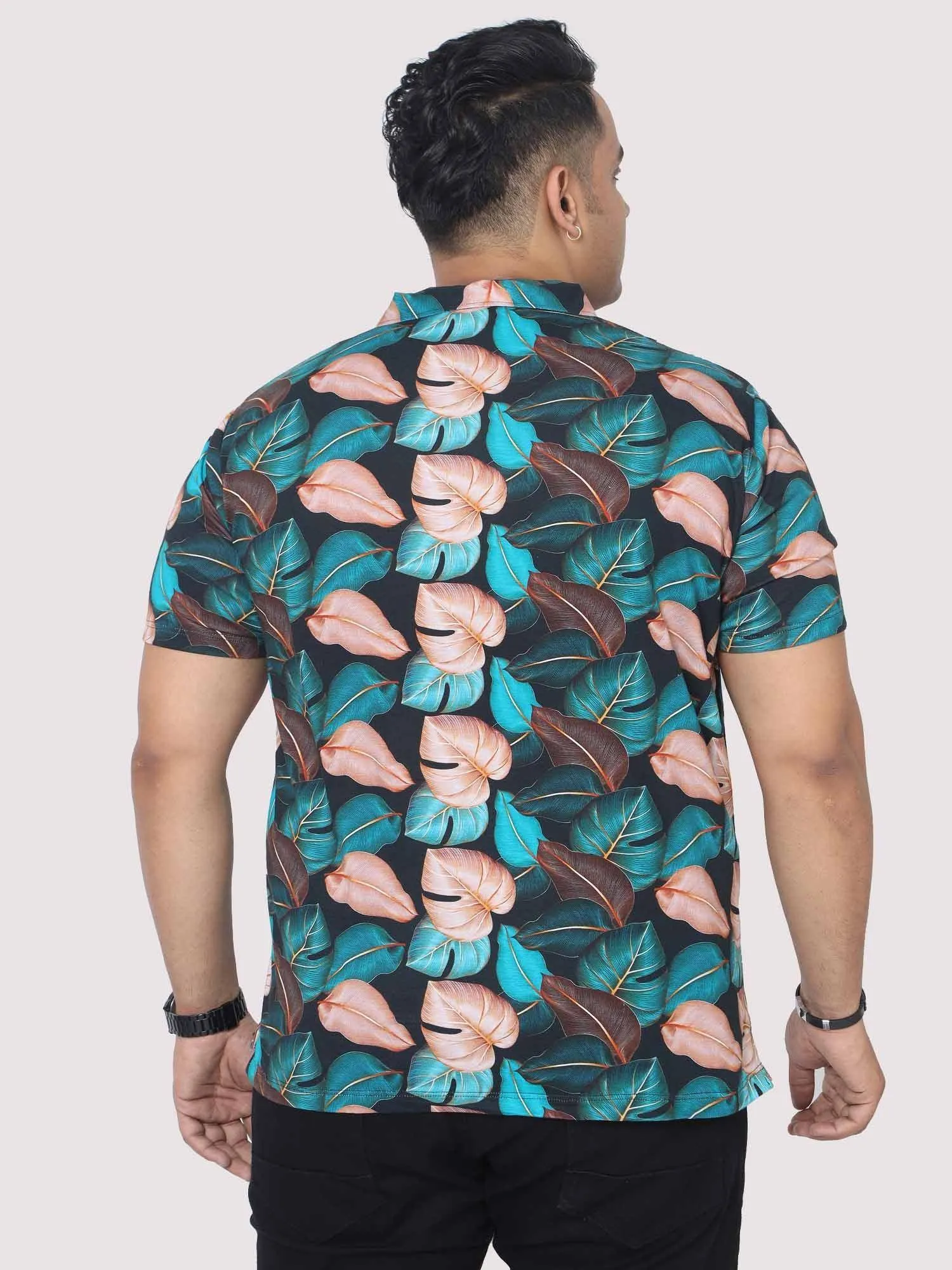 Men Plus Size Tropical Leaf Digital Printed Polo Collar T-shirt