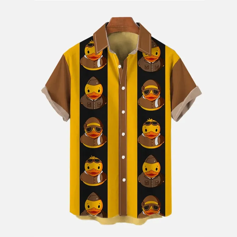Men Splicing Cartoon Animal 3D Printed Short Sleeve Shirts