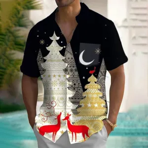 Men's Ashion Casual Christmas Printed Short Sleeve Shirt 2411004238