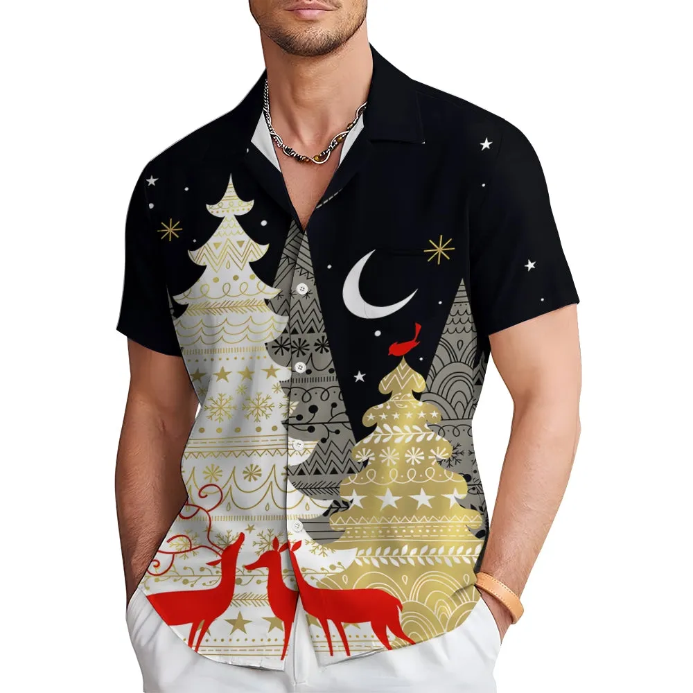 Men's Ashion Casual Christmas Printed Short Sleeve Shirt 2411004238