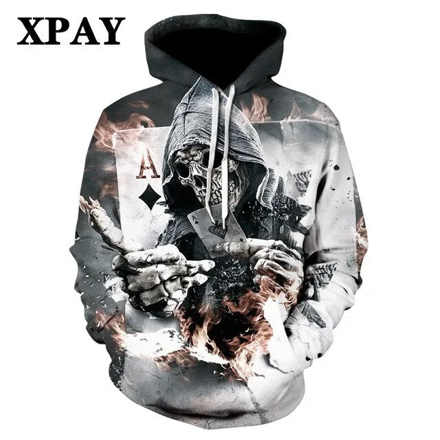 Men's Autumn New Black Long Leisure Sleeve Hoodie Firearms Skull Series 3d HD Digital Printing Street Wear Wild Sweatshirt S-6XL