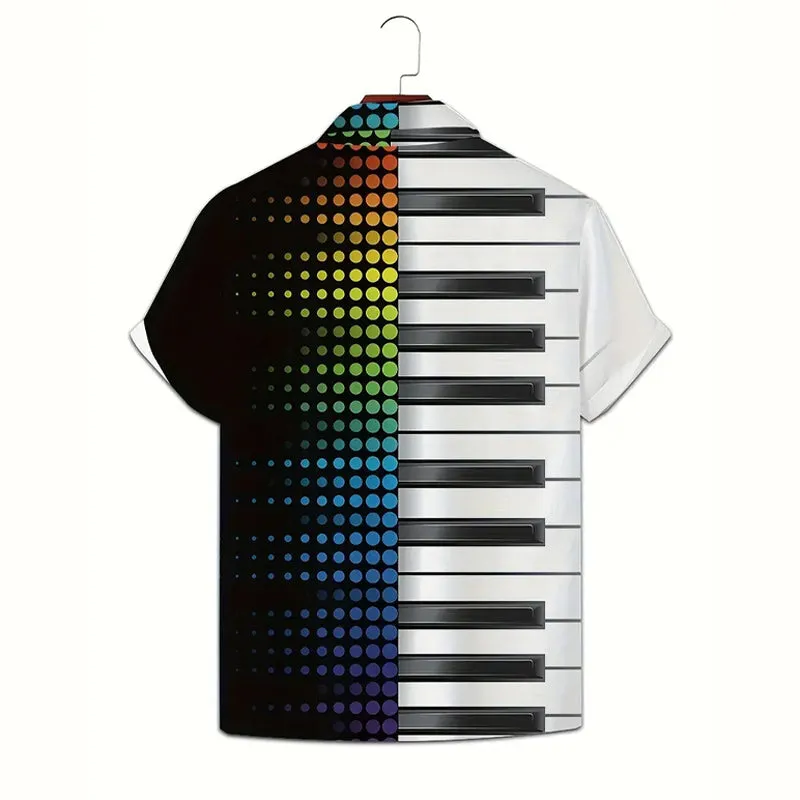 Men's Casual 3D Piano Keyboard Printed Shirt