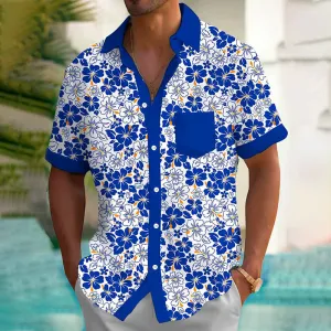 Men's Casual Contrast Floral Resort Short Sleeve Shirt
