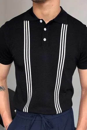 Men's Casual Strip Knitted Polo Shirt