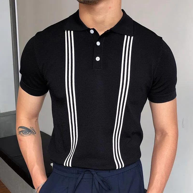 Men's Casual Strip Knitted Polo Shirt