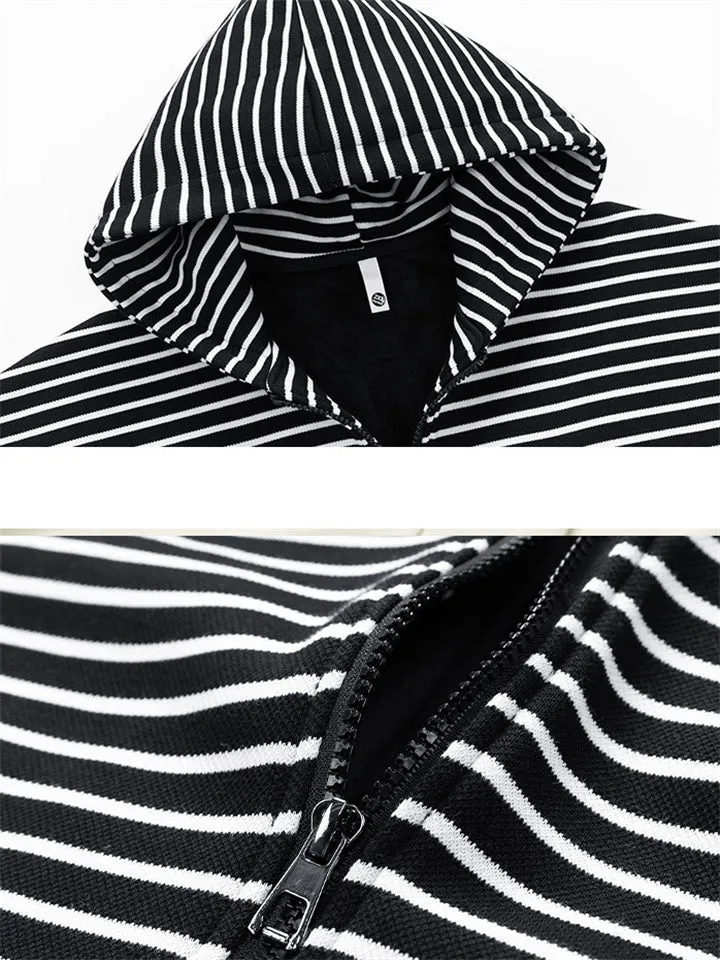 Men's Casual Zebra Stripes Plush Lining Zipper Hoodies