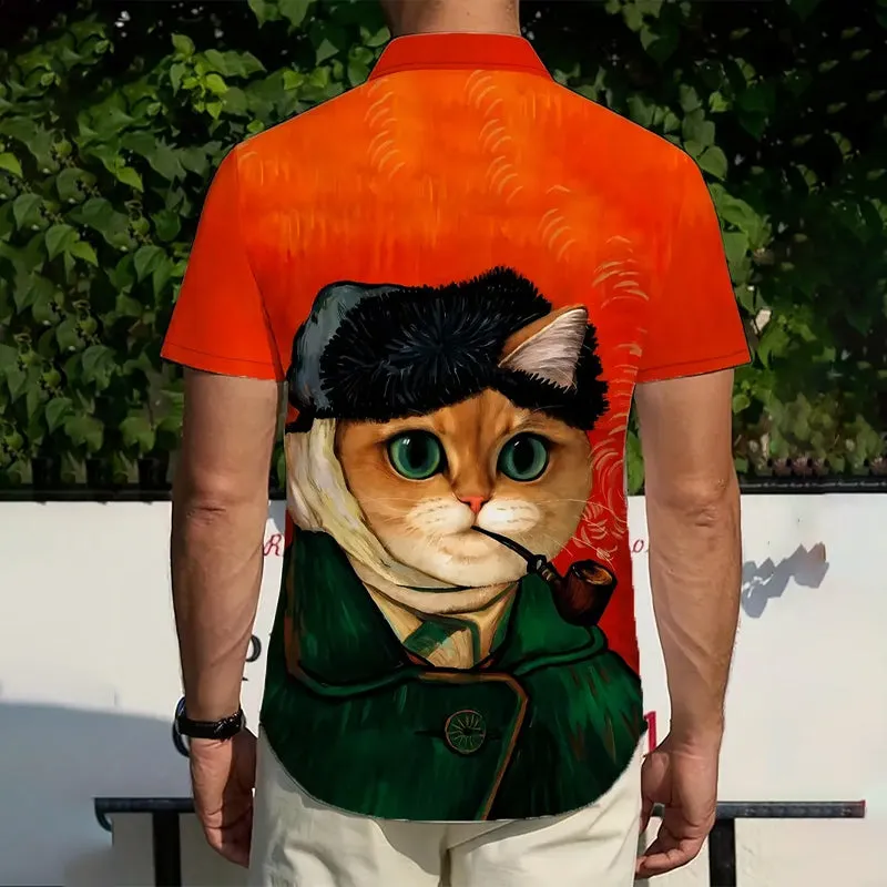 Men's Cat Printed Short Sleeve Shirt