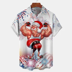 Men's Christmas Fashion Casual Santa Claus Print Shirt