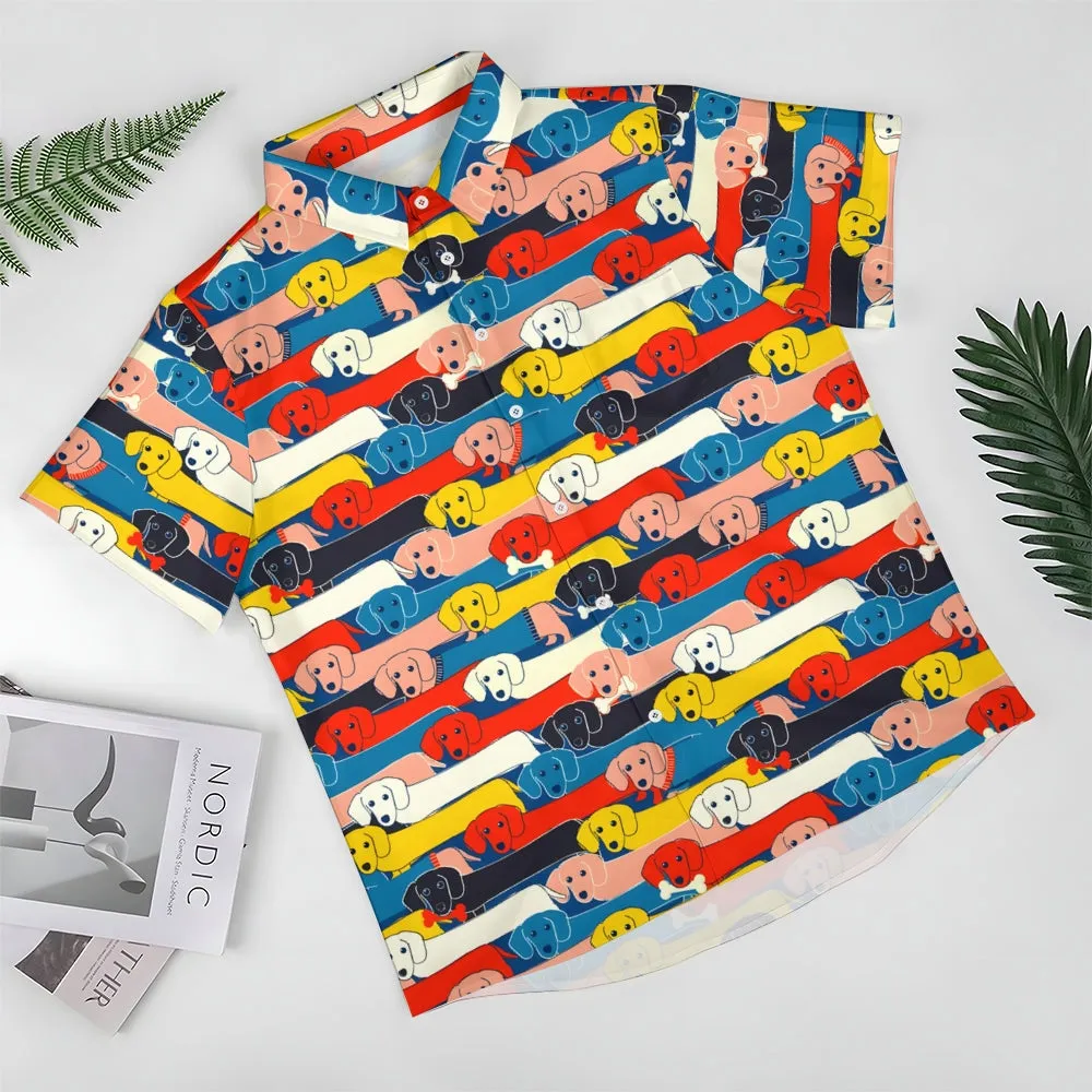 Men's Colorful Dachshund Casual Short Sleeve Shirt 2405000207
