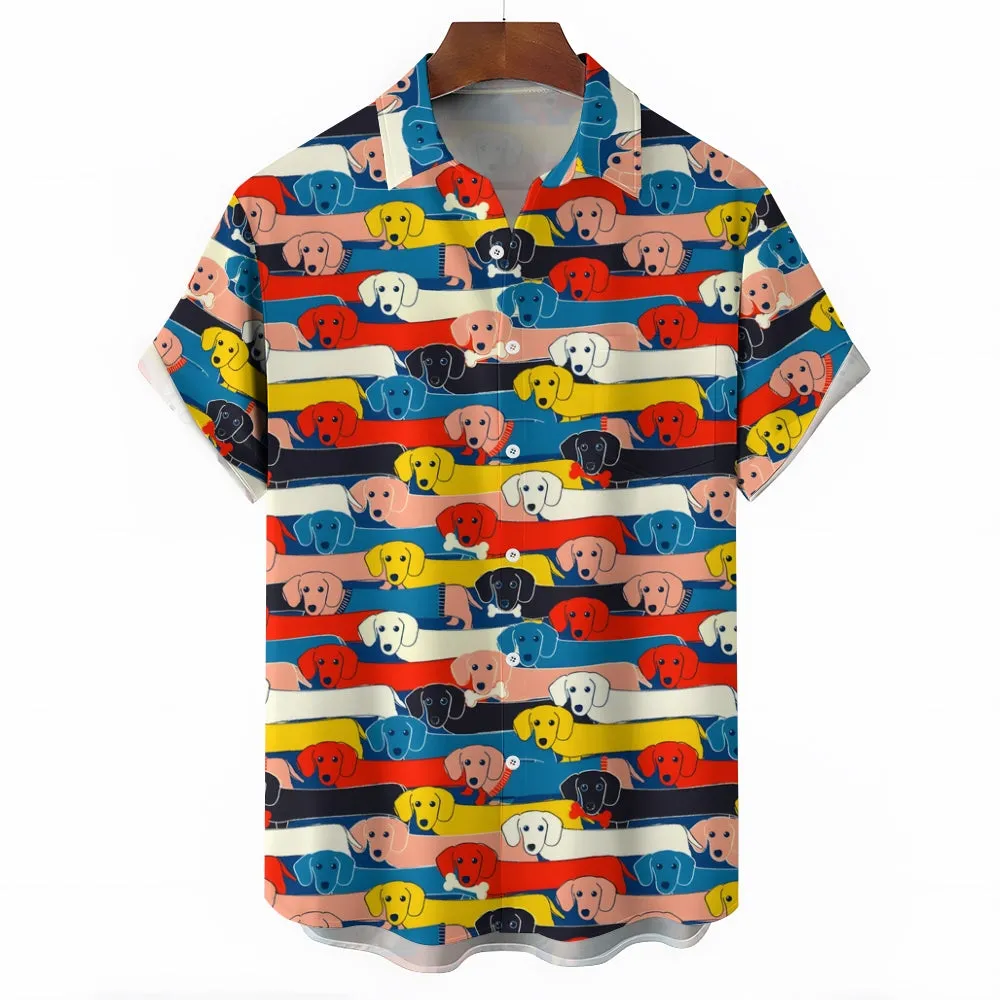 Men's Colorful Dachshund Casual Short Sleeve Shirt 2405000207
