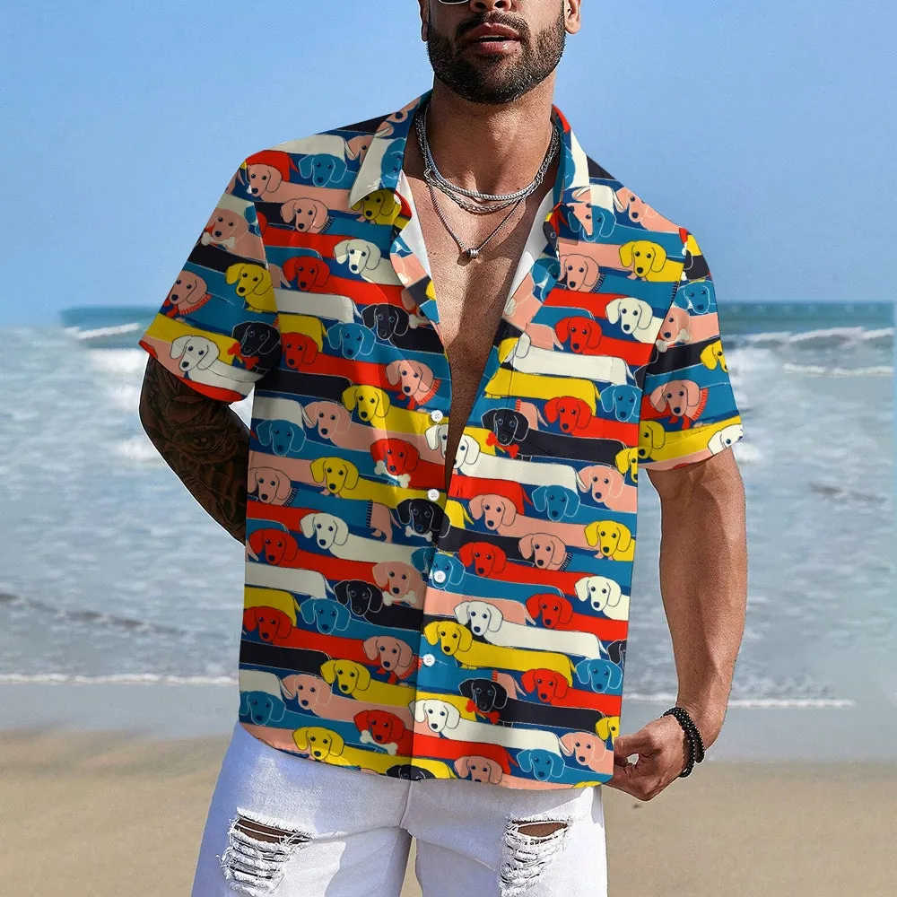 Men's Colorful Dachshund Casual Short Sleeve Shirt 2405000207