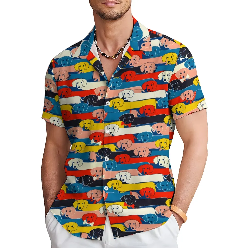 Men's Colorful Dachshund Casual Short Sleeve Shirt 2405000207