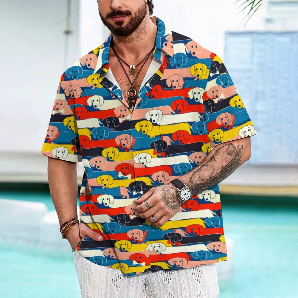 Men's Colorful Dachshund Casual Short Sleeve Shirt 2405000207