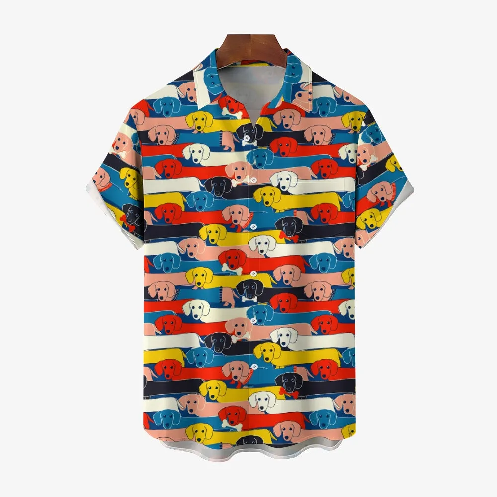 Men's Colorful Dachshund Casual Short Sleeve Shirt 2405000207