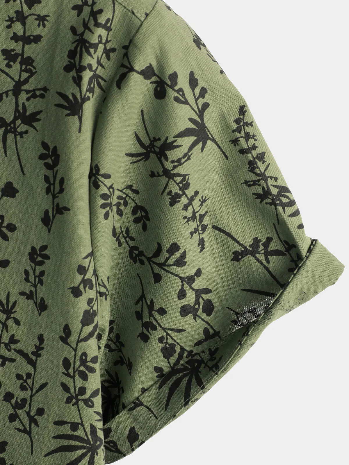 Men's Green Cotton Hawaiian Summer Vintage Floral Holiday Cruise Short Sleeve Button Up Shirt