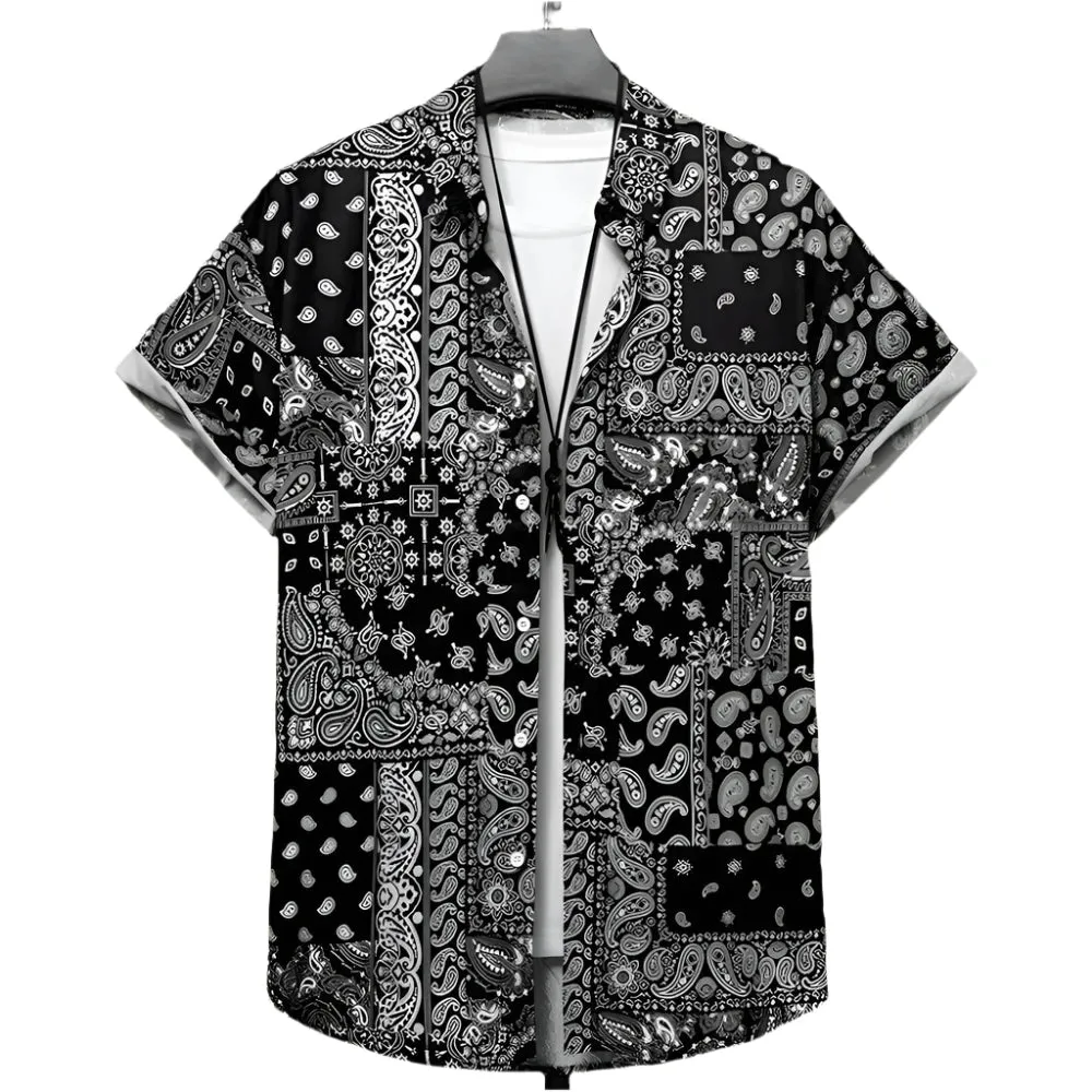 Men’s Hawaiian 3D Cashew Flower Print Shirt – Short Sleeve Harajuku Oversized Casual Summer Fashion Top