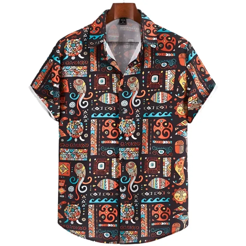 Men’s Hawaiian 3D Cashew Flower Print Shirt – Short Sleeve Harajuku Oversized Casual Summer Fashion Top