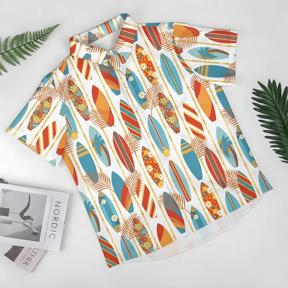 Men's Hawaiian Surfboard Print Casual Short Sleeve Shirt 2410005855
