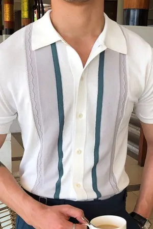 Men's Lapel Pullover Casual Striped POLO Shirt