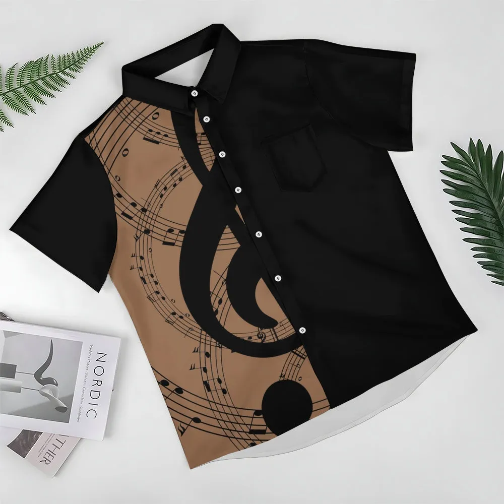 Men's Music Note Casual Bowling Shirt Short Sleeve Shirt 2406000048