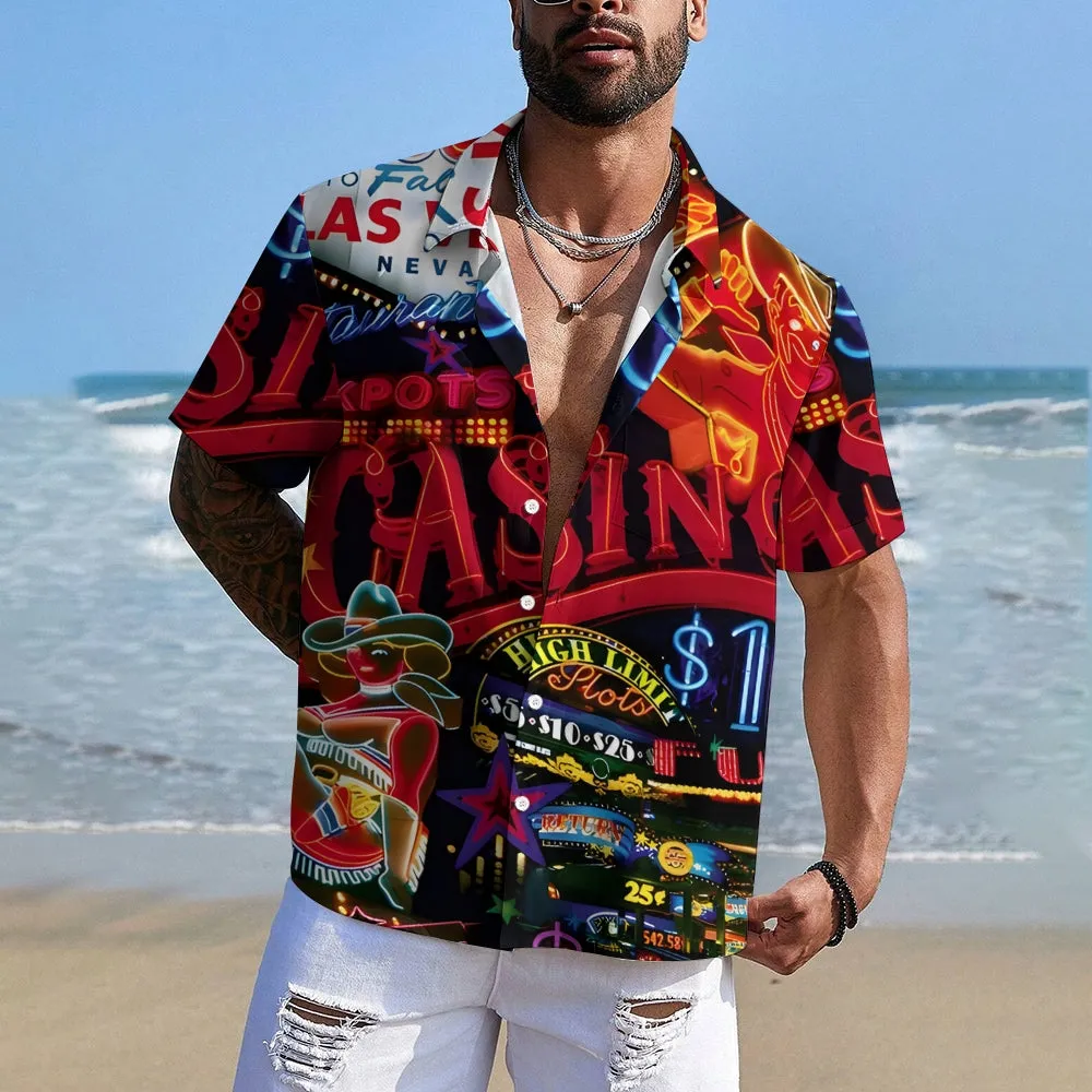 Men's Neon Sign Casual Short Sleeve Shirt 2311000587