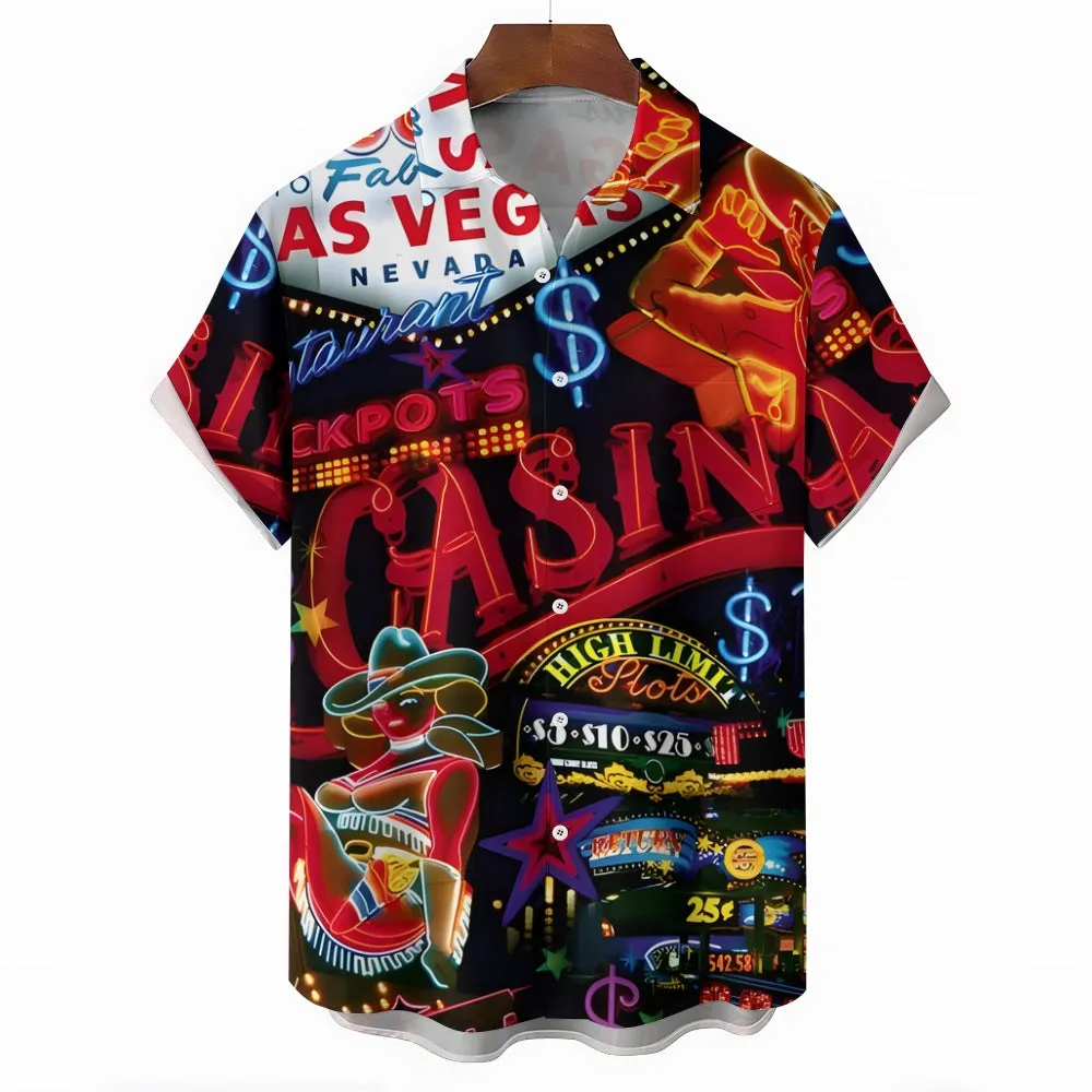 Men's Neon Sign Casual Short Sleeve Shirt 2311000587