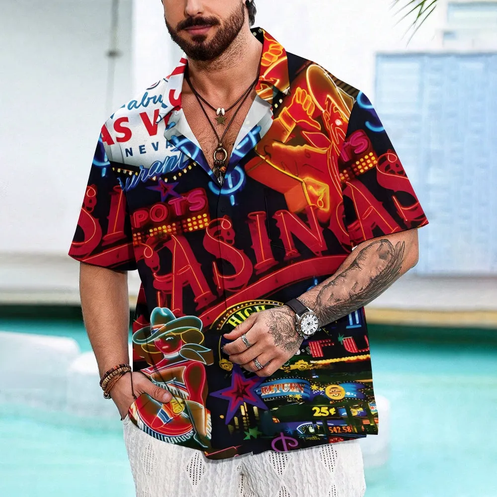 Men's Neon Sign Casual Short Sleeve Shirt 2311000587