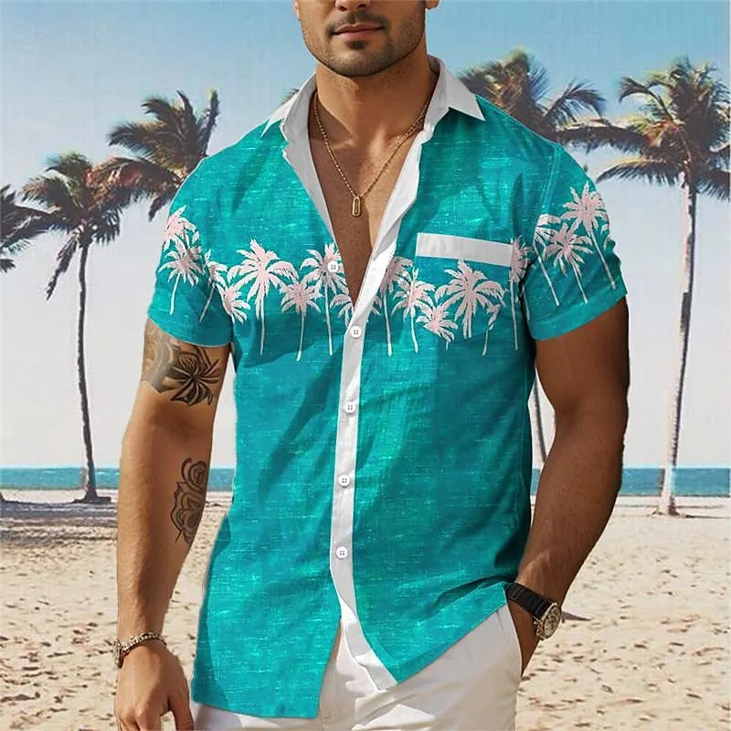 Men's Palm Tree Tropical Plants Printed Short Sleeves Shirt
