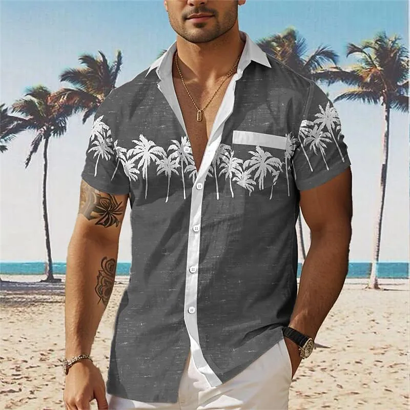 Men's Palm Tree Tropical Plants Printed Short Sleeves Shirt
