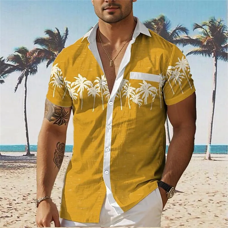 Men's Palm Tree Tropical Plants Printed Short Sleeves Shirt