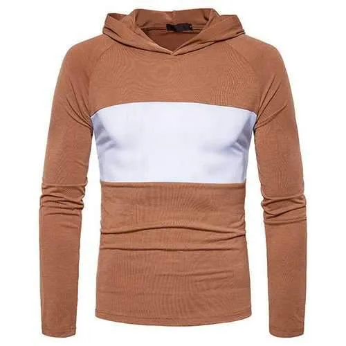 Mens Patchwork Hit Color Pullover Casual Hoodies