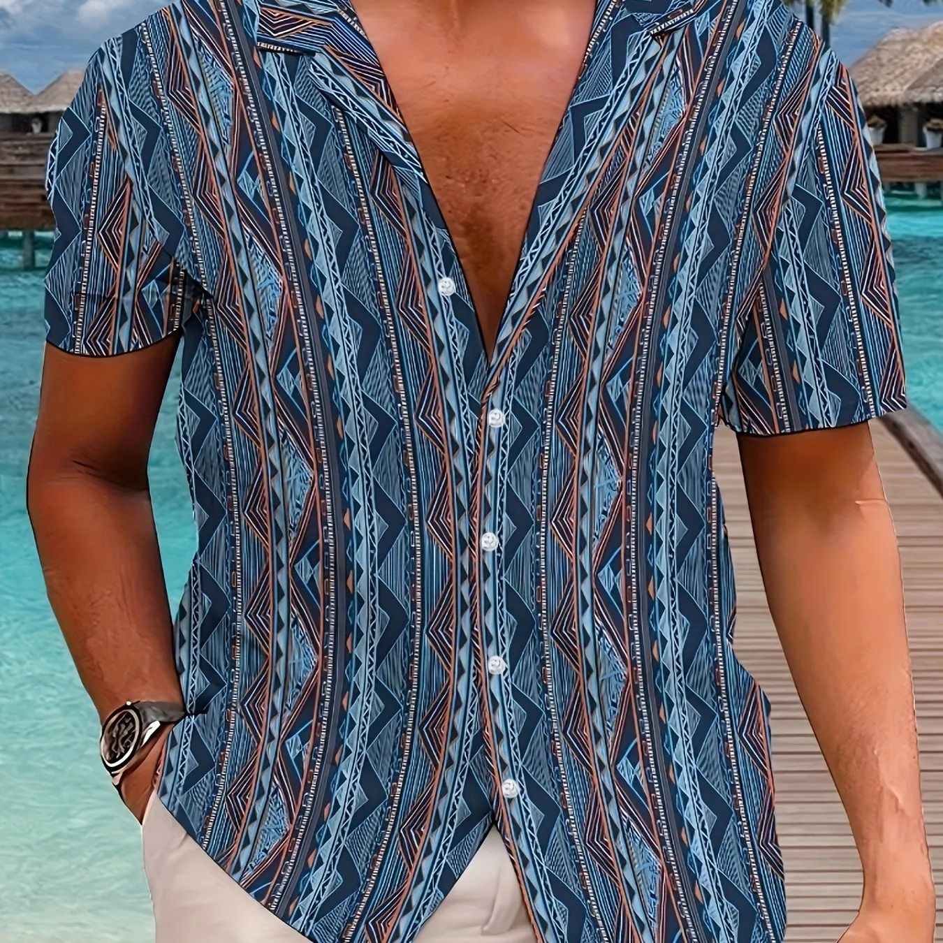 Men's retro classic button down short sleeved shirt