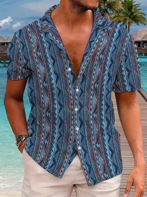 Men's retro classic button down short sleeved shirt
