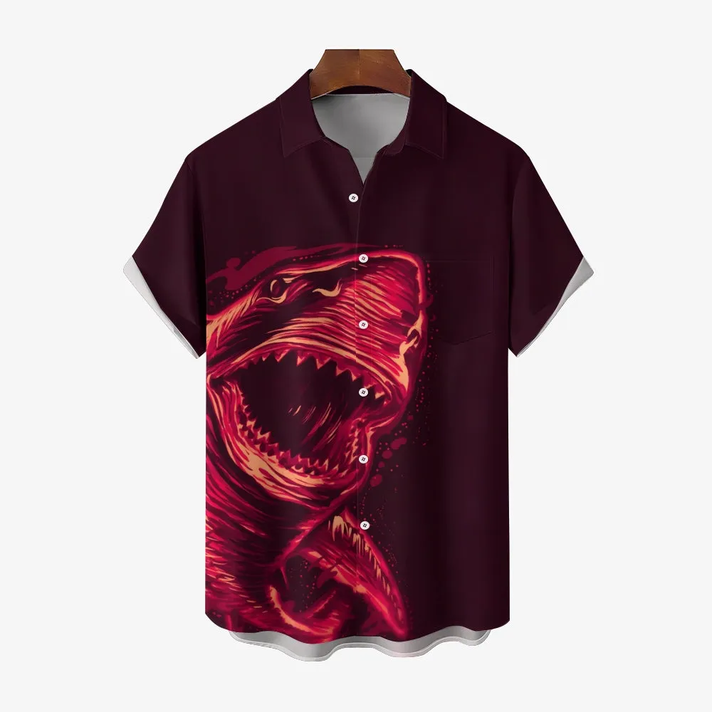 Men's Shark Print Casual Short Sleeve Shirt 2404001801