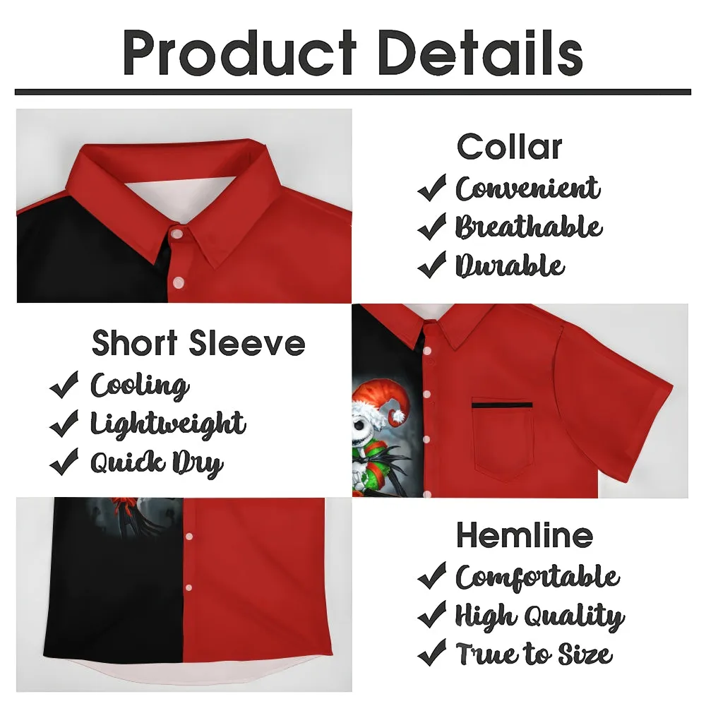 Men's Skull Abstract Christmas Printed Short Sleeve Shirt 2410000521
