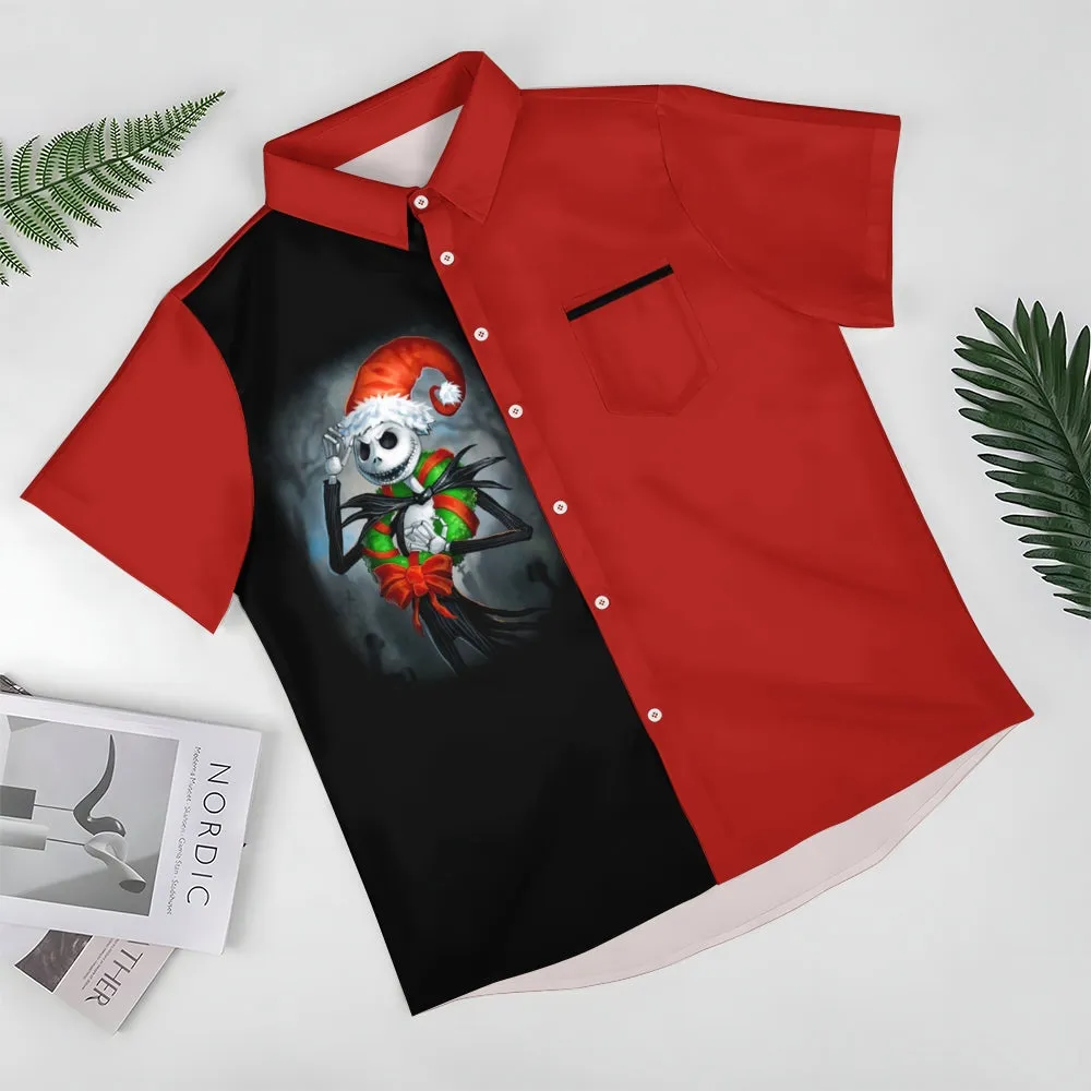 Men's Skull Abstract Christmas Printed Short Sleeve Shirt 2410000521