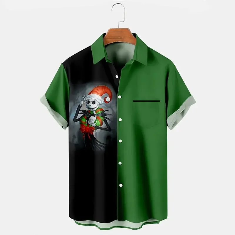 Men's Skull Abstract Christmas Printed Short Sleeve Shirt 2410000521