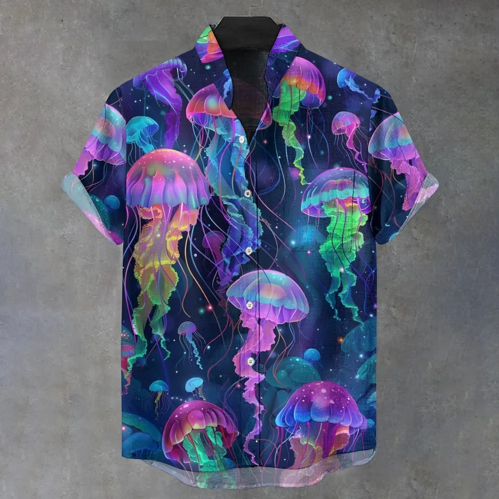 Men's Stand Collar Colorful Print Short Sleeve Shirt 2412000636