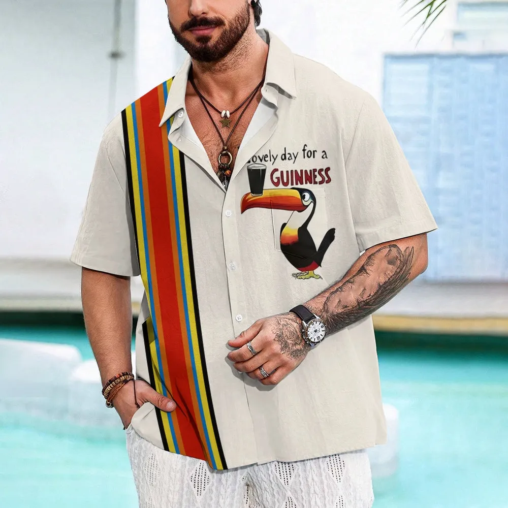 Men's Stylish Striped with Vibrant Bird Graphic Shirt 2408008787