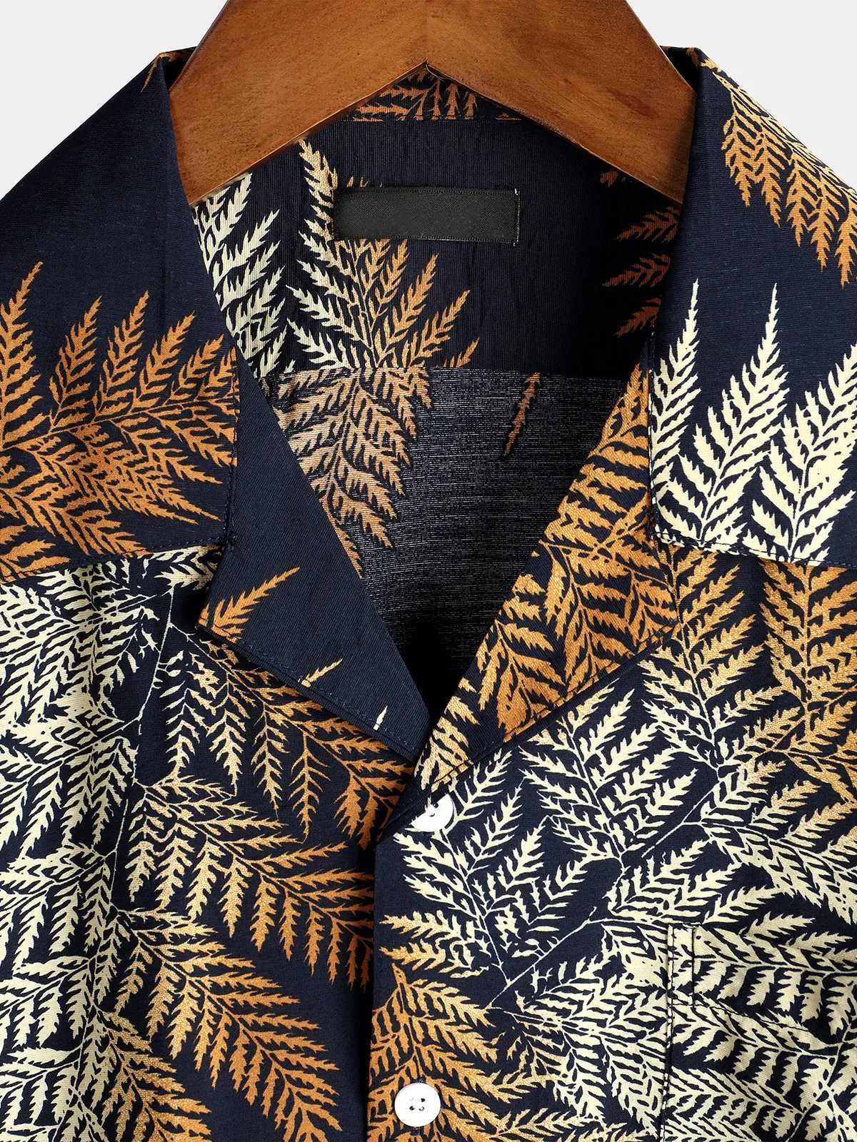 Men's Tropical Leaf Print Hawaiian Pocket Short Sleeve Shirt