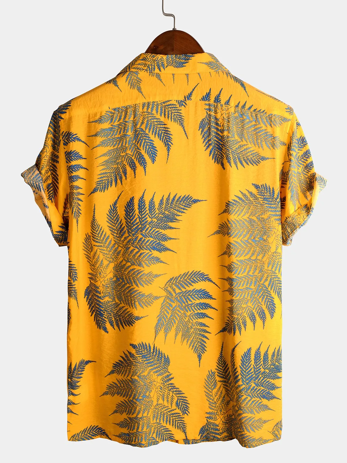 Men's Tropical Leaf Print Hawaiian Pocket Short Sleeve Shirt
