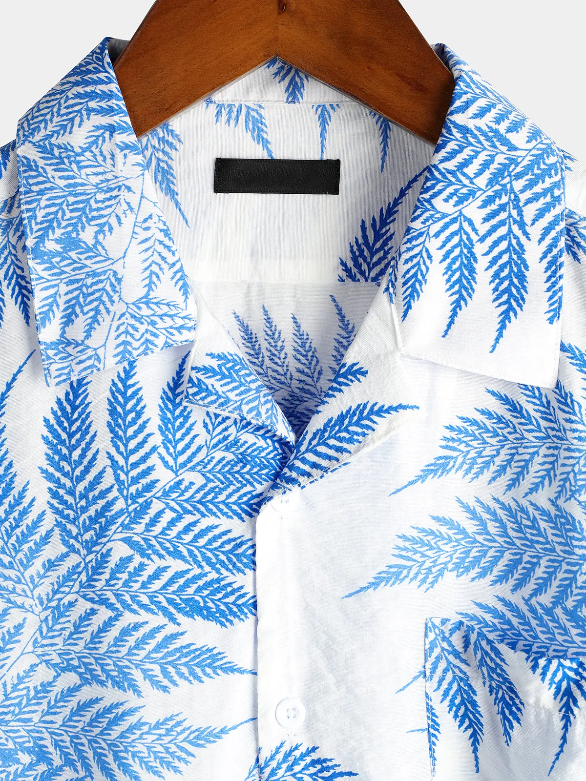 Men's Tropical Leaf Print Hawaiian Pocket Short Sleeve Shirt