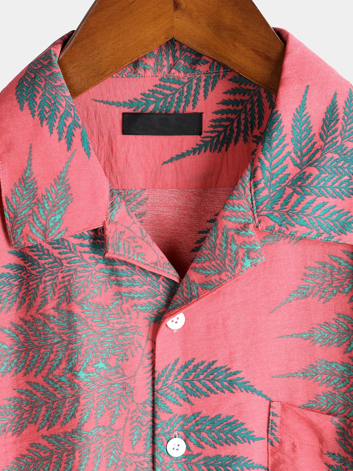 Men's Tropical Leaf Print Hawaiian Pocket Short Sleeve Shirt